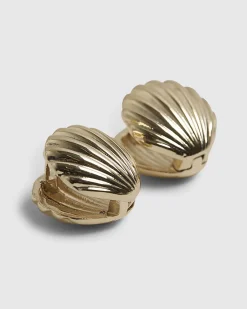 Gold Shell Huggie Hoop Earrings