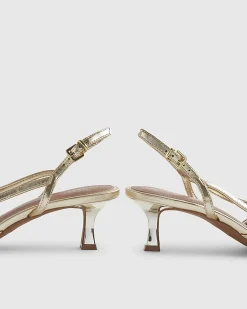 Gold Slingback Low Court Heels