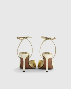 Gold Square Toe Heeled Sandals
