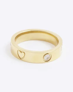 Gold Stainless Steel Diamante Ring