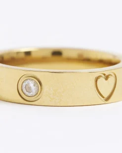 Gold Stainless Steel Diamante Ring