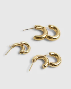 Gold Stainless Steel Pack Of 3 Hoop Earrings