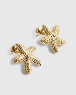 Gold Stainless Steel Starfish Stud Earrings