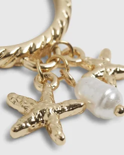 Gold Starfish Cluster Charm Ring
