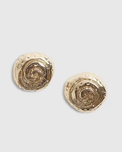 Gold Swirl Button Stud Earrings