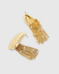 Gold Tassel Mussel Shell Earrings