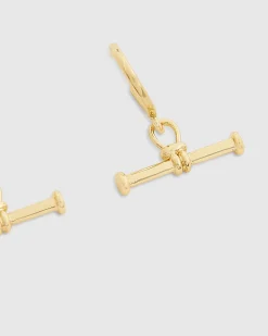 Gold T-bar Hoop Earrings