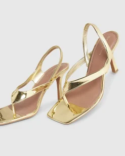 Gold Toe Thong High Shine Heeled Sandals