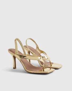 Gold Toe Thong High Shine Heeled Sandals