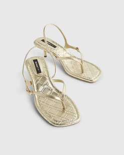 Gold Toe Thong Low Heeled Sandals