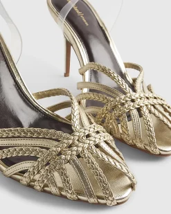 Gold Weave Caged Heeled Sandals
