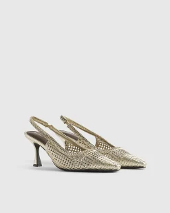 Gold Weave Slingback Court Heels