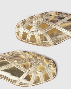 Gold Wide Fit Caged Flat Sandals