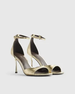 Gold Wide Fit Closed Back Heeled Sandals