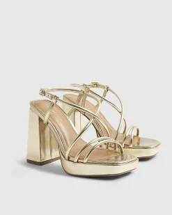 Gold Wide Fit Platform Heeled Sandals