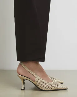 Gold Wide Fit Weave Slingback Court Heels