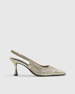 Gold Wide Fit Weave Slingback Court Heels