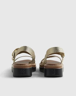 Gold Wide Fit Woven Flatform Sandals