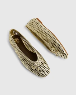 Gold Woven Flat Ballet Pumps