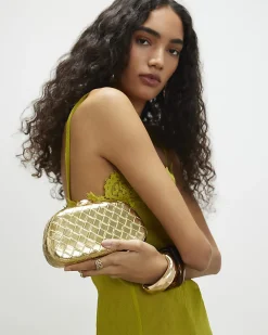 Gold Woven Hard Shell Clutch Bag