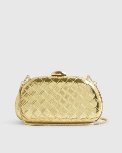 Gold Woven Hard Shell Clutch Bag