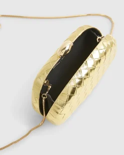 Gold Woven Hard Shell Clutch Bag