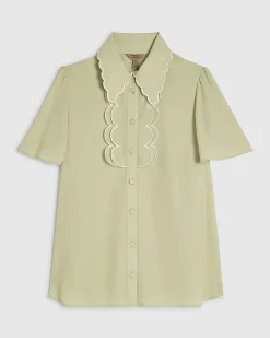 Green Angel Sleeve Scallop Blouse