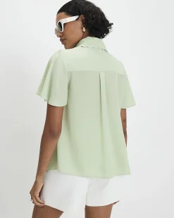 Green Angel Sleeve Scallop Blouse