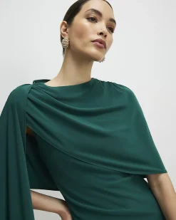 Green Asymmetric Drape Cape Dress