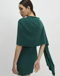 Green Asymmetric Drape Cape Dress