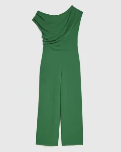 Green Asymmetric Drape Jumpsuit