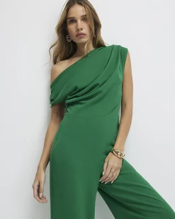 Green Asymmetric Drape Jumpsuit