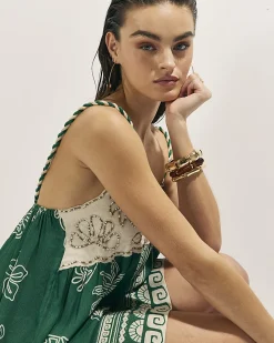 Green Beaded Mini Tie Back Beach Dress