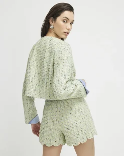 Green Boucle Scallop Shorts
