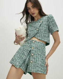 Green Boucle Wrap Over Shorts