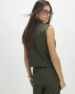 Green Boxy Pinstripe Waistcoat