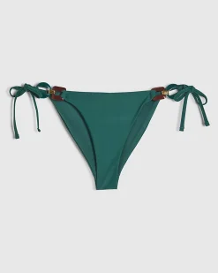 Green Buckle Trim Padded Triangle Bikini Top