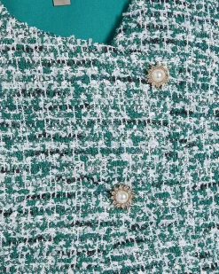 Green Cotton Blend Boucle Wrap Over Top