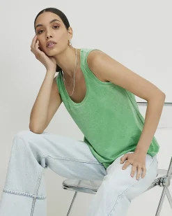 Green Cotton Blend Burnout Tank Top