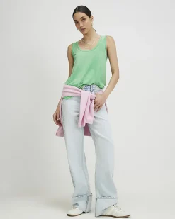 Green Cotton Blend Burnout Tank Top