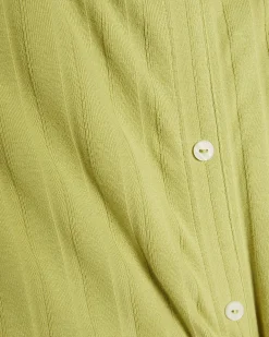 Green Cotton Blend Button Front Midi Dress