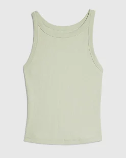 Green Cotton Blend Sleeveless Ribbed Cami Top