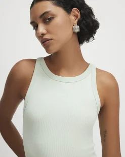 Green Cotton Blend Sleeveless Ribbed Cami Top