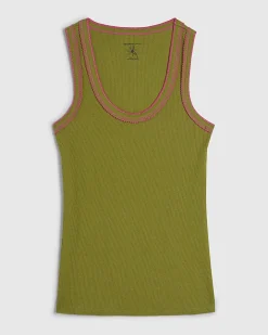 Green Cotton Blend Whipstitch Tank Top