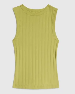 Green Cotton Blend Wide Ribbed Tank Top