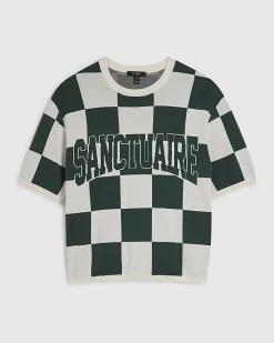Green Cotton Checkerboard Sanctuaire T-Shirt