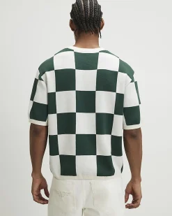 Green Cotton Checkerboard Sanctuaire T-Shirt