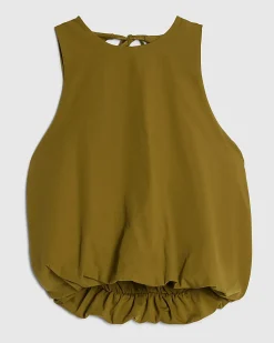 Green Cotton Sleeveless Bubble Hem Top