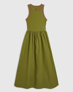 Green Cotton Sleeveless Whipstitch Maxi Dress
