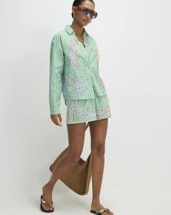 Green Cotton Striped Toucan Shirt
